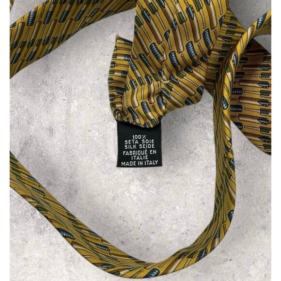 TRUSSARDI Silk Tie ITALY Yellow Tool W:3.7" EUC - Picture 3 of 6